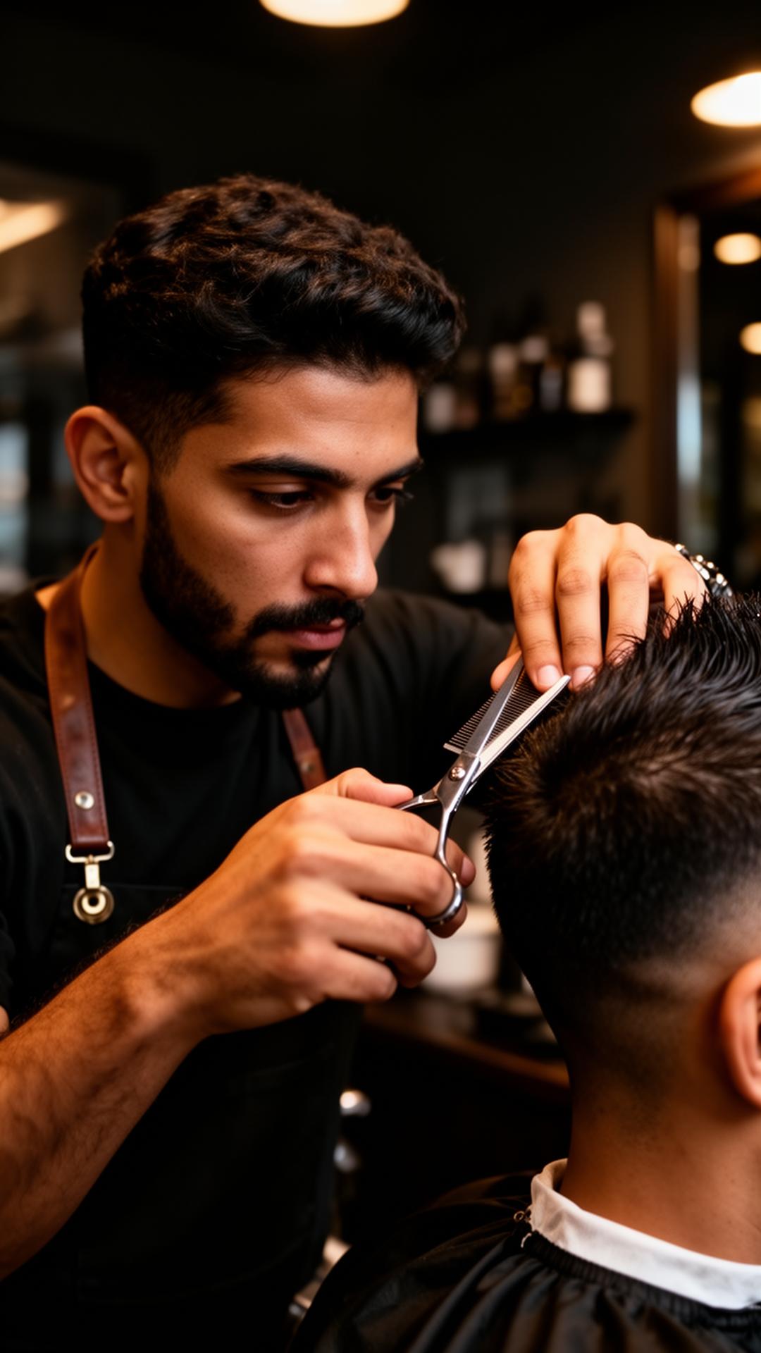 Ahmad bei der Arbeit – präziser Haarschnitt mit der Schere